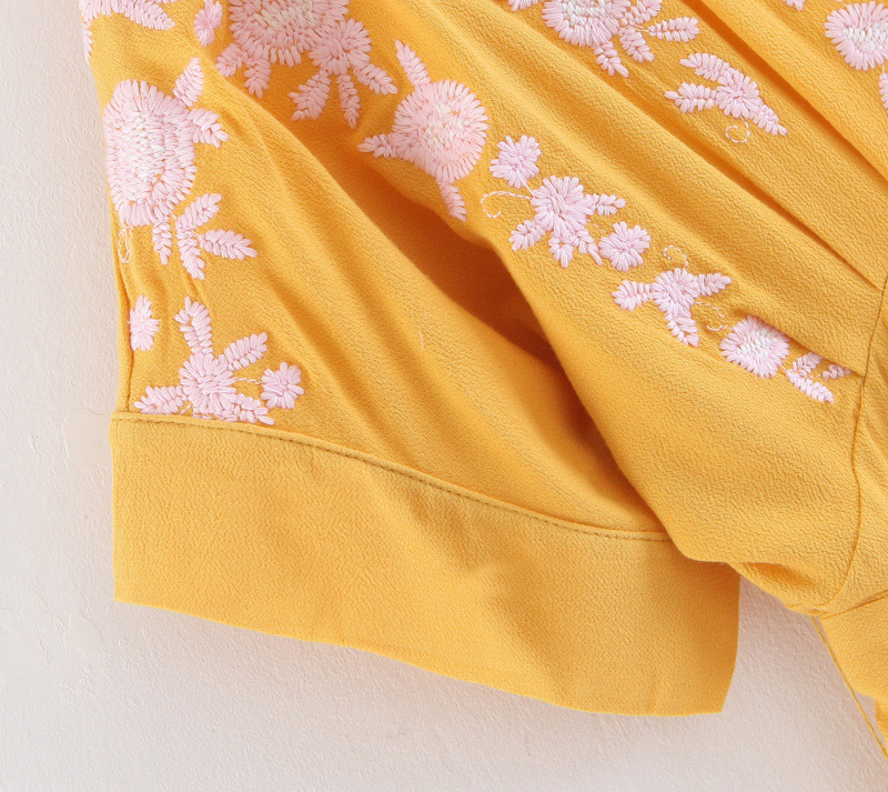 Fashion Yellow V Neckkline Design Flower Pattern Dress,Long Dress