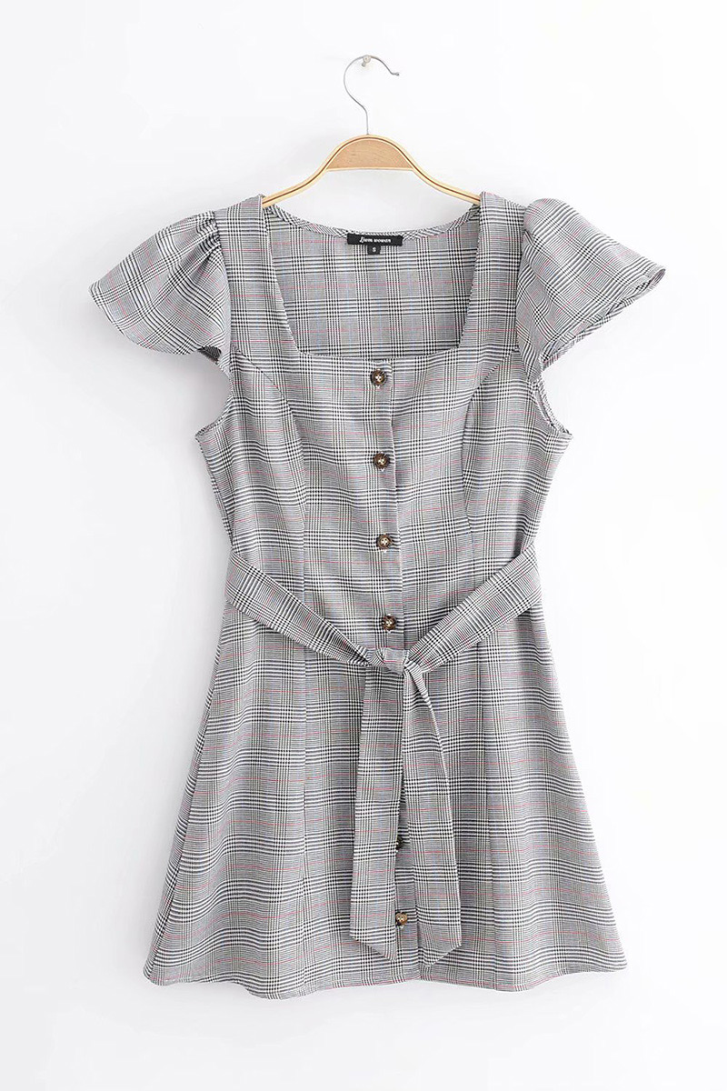 Fashion Gray Grids Pattern Decorated Dress,Long Dress