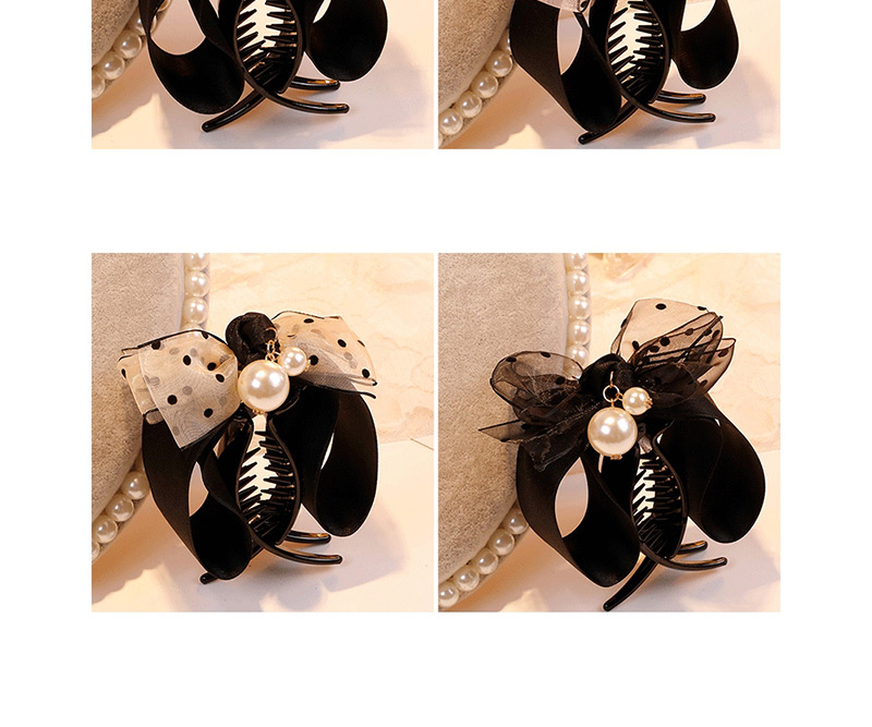 Sweet Black Bowknot&pearls Decorated Hair Claw,Hair Claws