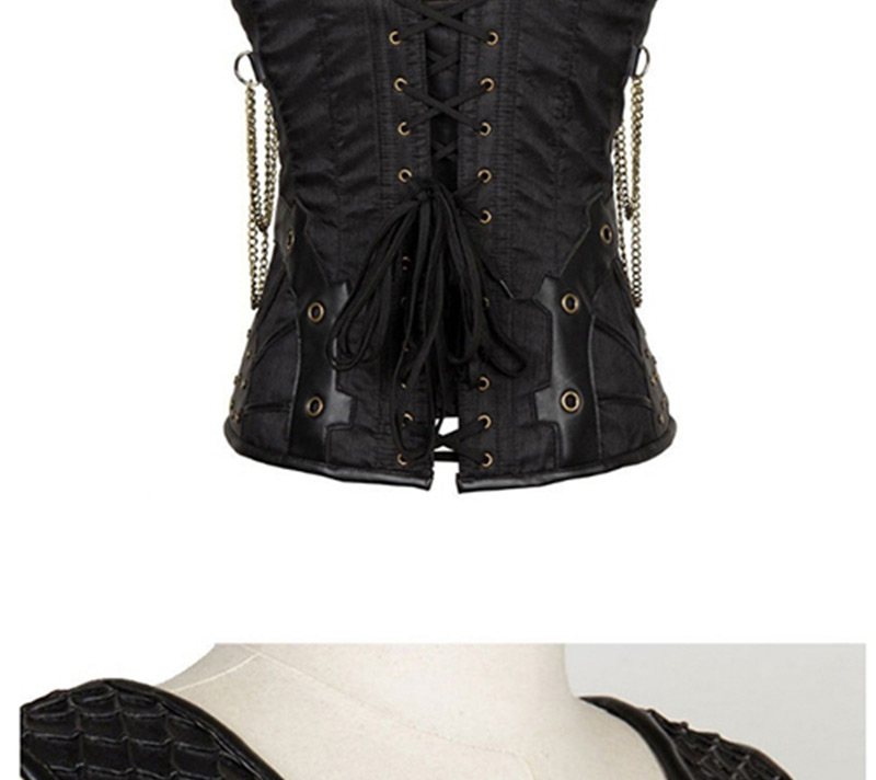 Sexy Black Chains&buckle Decorated Corset,Shapewear