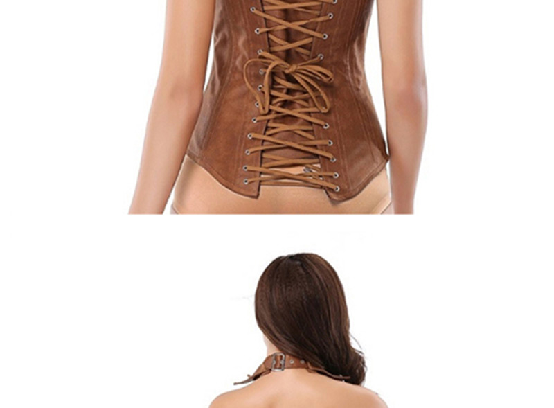 Sexy Brown Sleeveless Design Pure Color Corset,Tank Tops & Camis