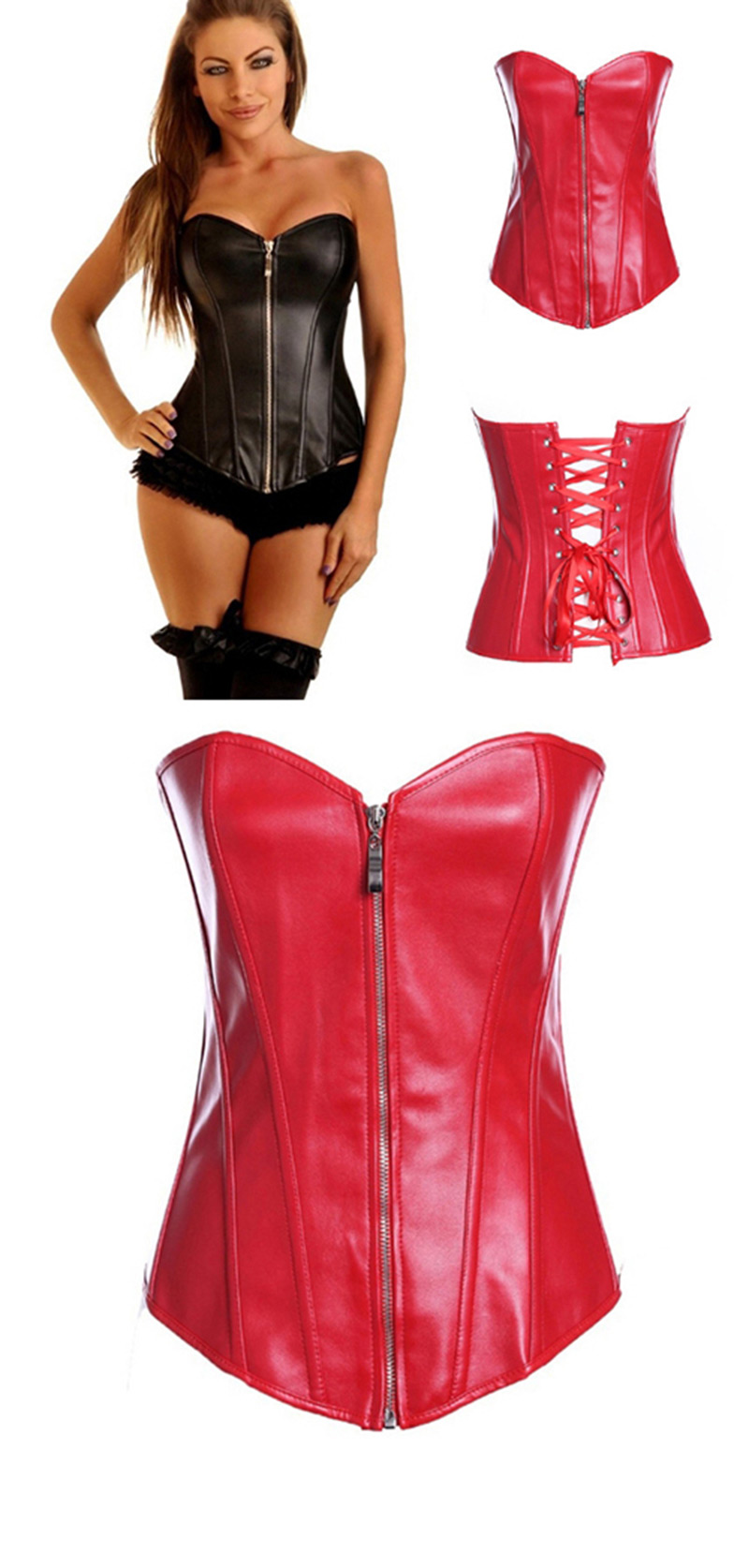 Sexy Red Zipper Decorated Pure Color Corset,Shapewear