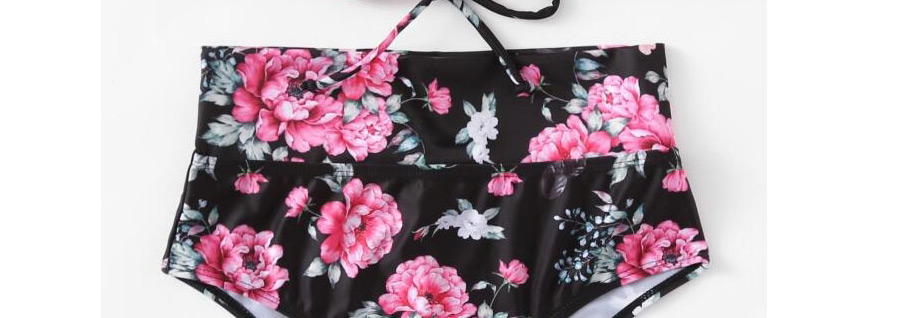 Sexy Black+pink Strapless Design Flower Pattern Bikini,Bikini Sets