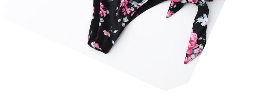 Sexy Black+pink Flower Pattern Design Low-waisted Bikini,Bikini Sets
