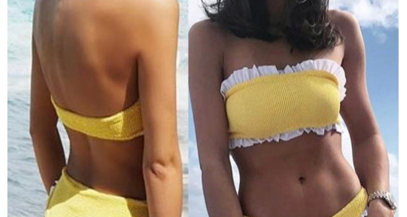 Sexy Yellow Strapless Design Split Bikini,Bikini Sets