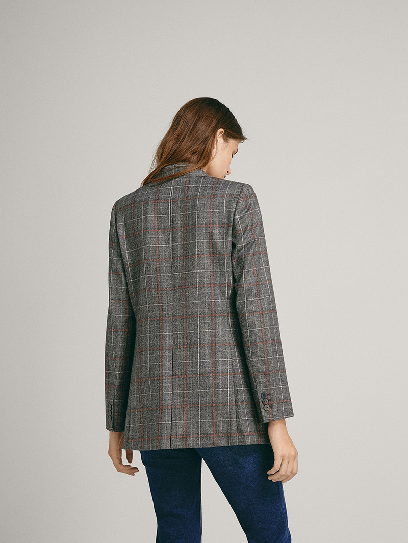 Fashion Dark Gray Grid Pattern Decorated Long Sleeves Coat,Coat-Jacket