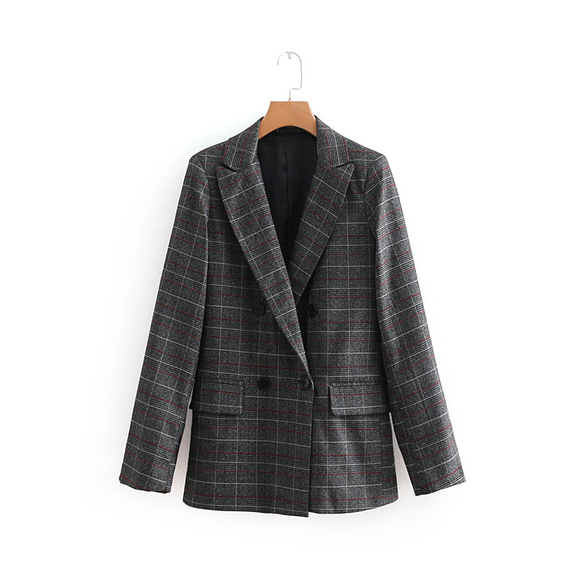 Fashion Dark Gray Grid Pattern Decorated Long Sleeves Coat,Coat-Jacket