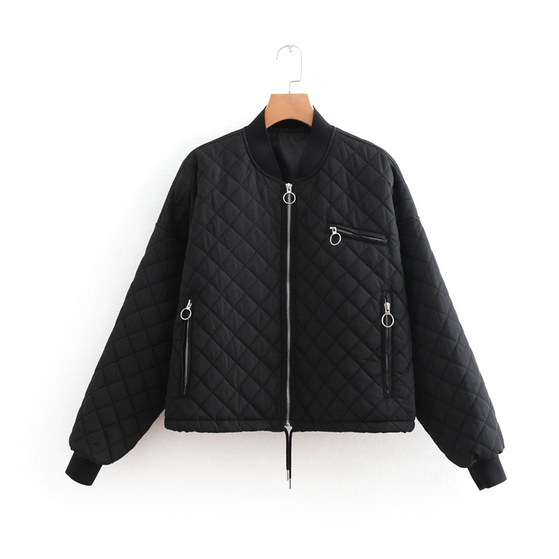 Fashion Black Grid Shape Design Pure Color Coat,Coat-Jacket