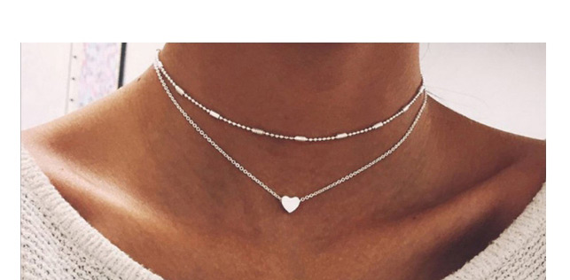 Fashion Silver Color Heart Shape Decorated Double Layer Necklace,Pendants