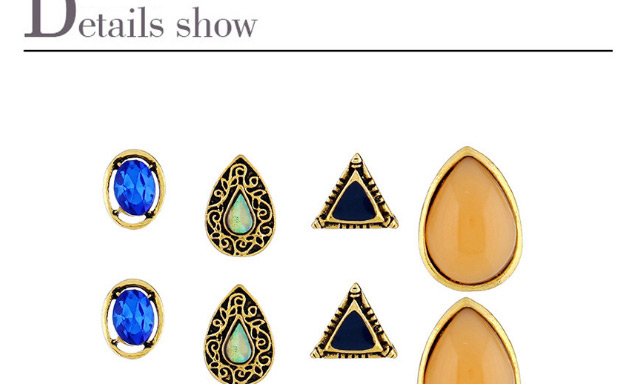 Fashion Gold Color Geometric Shape Gemstone Decorated Ring&earrings,Jewelry Sets