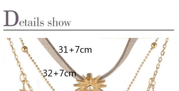 Fashion Gold Color Star Shape Decorated Multi- Layer Necklace,Pendants