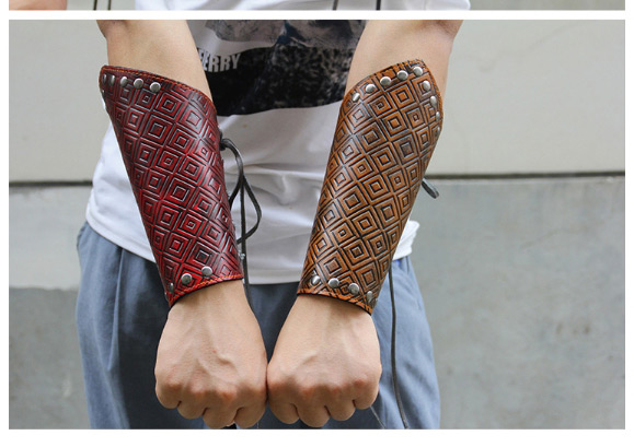 Fashion Brown Grid Pattern Decorated Punk Wrist Guard,Fashion Bracelets