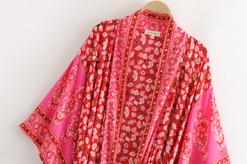 Fashion Red Flower Pattern Decorated Kimono,Sunscreen Shirts