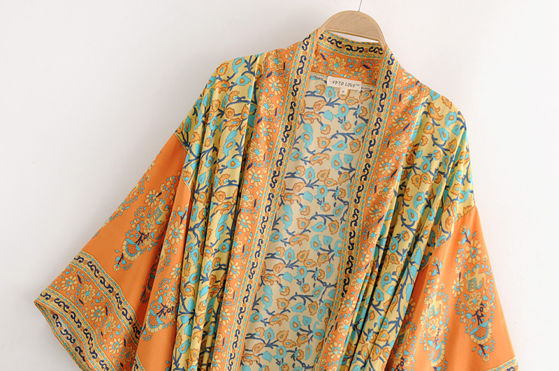 Fashion Orange Flower Pattern Decorated Kimono,Sunscreen Shirts