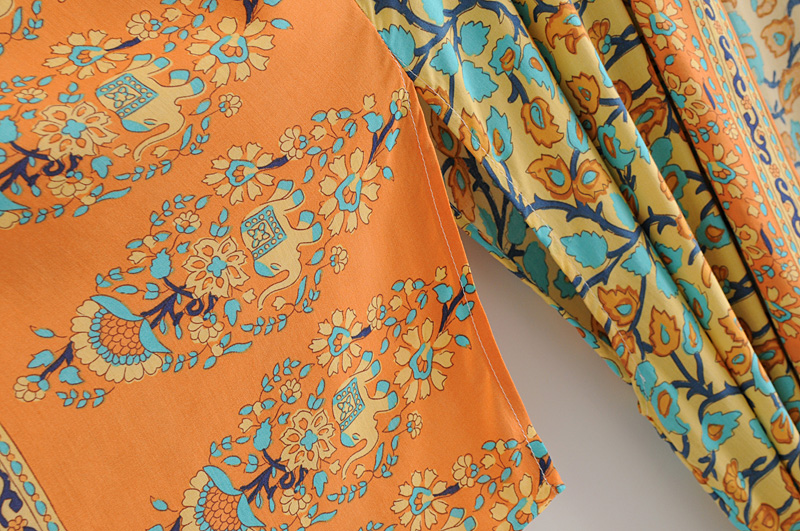Fashion Orange Flower Pattern Decorated Kimono,Sunscreen Shirts
