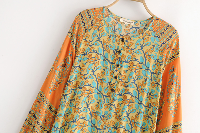 Fashion Orange Flower Pattern Decorated Dress,Long Dress