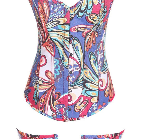 Fashion Blue Flower Pattern Decorated Corset,Tank Tops & Camis
