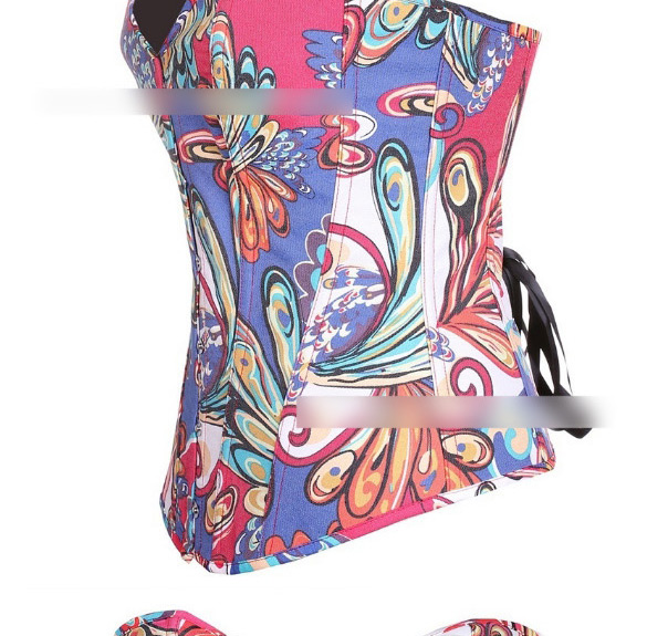 Fashion Blue Flower Pattern Decorated Corset,Tank Tops & Camis