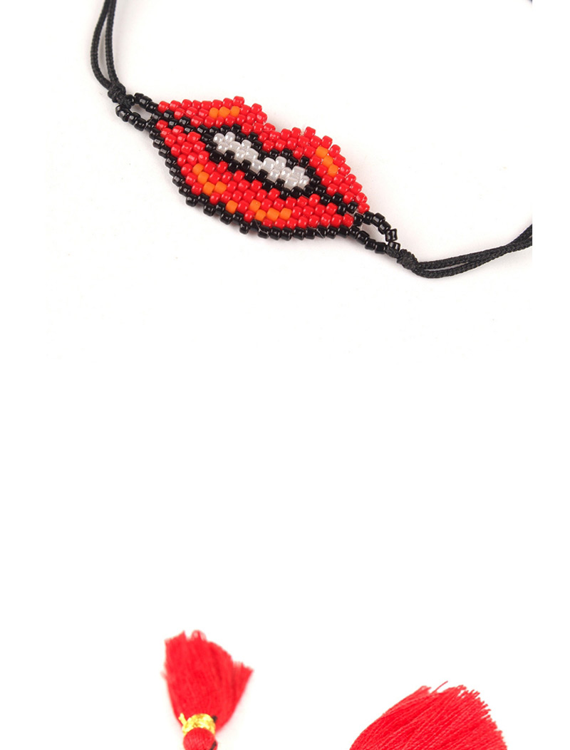Fashion Red Lip&tassel Decorated Hand-woven Bracelet,Beaded Bracelet