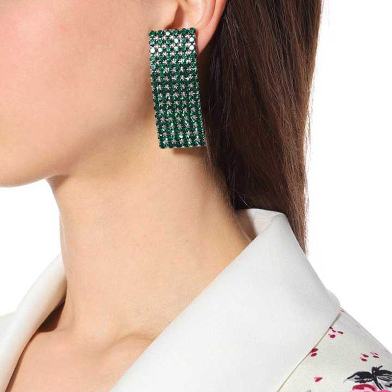 Fashion Green Full Diamond Decorated Earrings,Drop Earrings