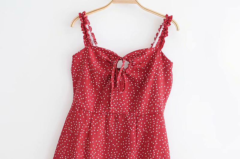 Fashion Red Dots Pattern Decorated Suspender Dress,Long Dress