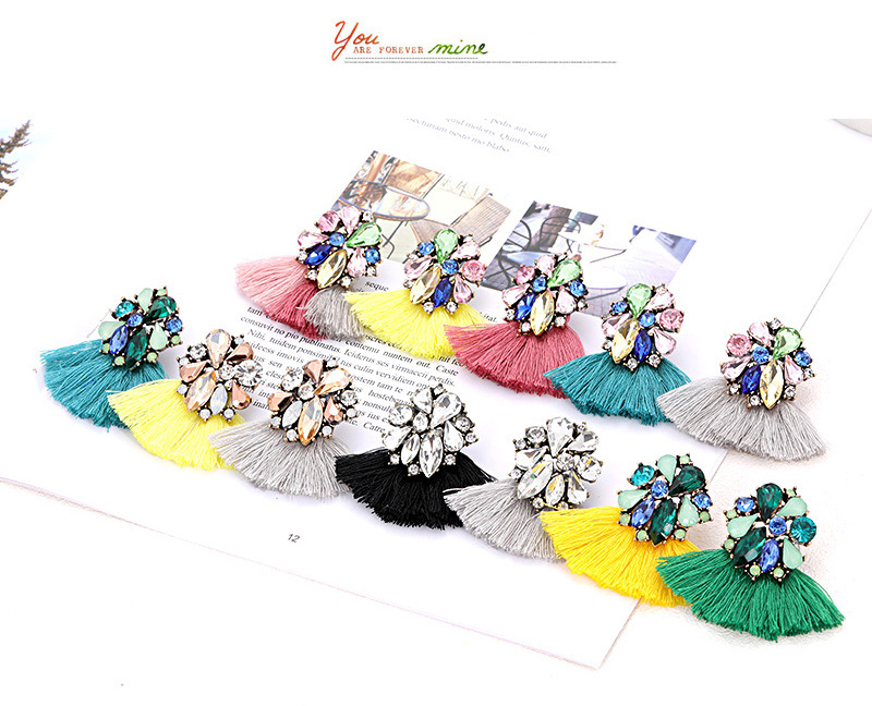 Fashion Green Geometric Shape Decorated Tassel Earrings,Drop Earrings