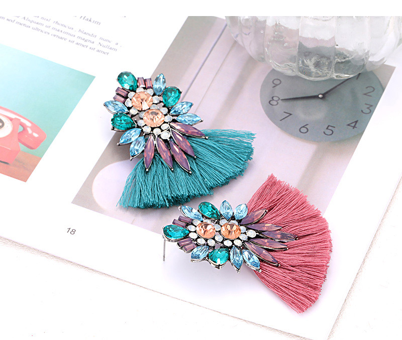 Fashion Light Pink Geometric Shape Decorated Tassel Earrings,Drop Earrings