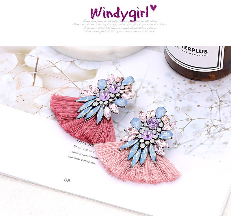 Fashion Light Pink Geometric Shape Decorated Tassel Earrings,Drop Earrings