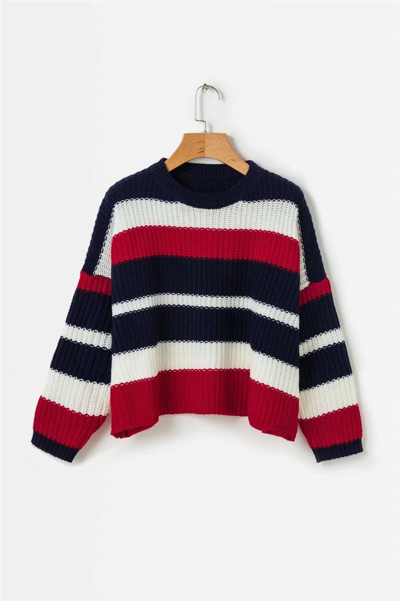 Fashion Multi-color Stripe Pattern Decorated Sweater,Sweater