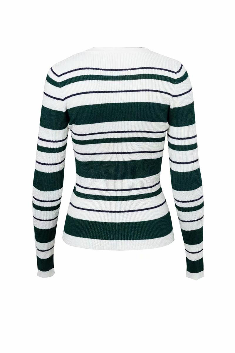 Fashion Green Stripe Pattern Decorated Sweater,Sweater