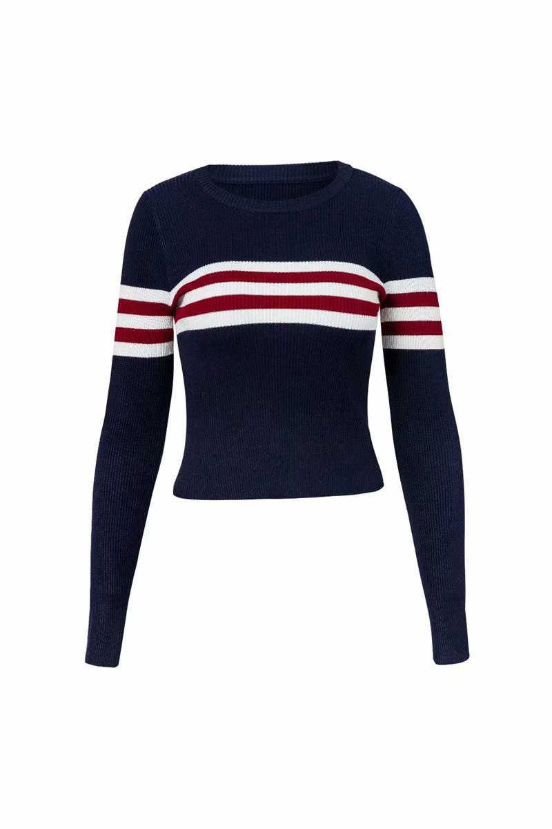 Fashion Navy Stripe Pattern Decorated Sweater,Sweater