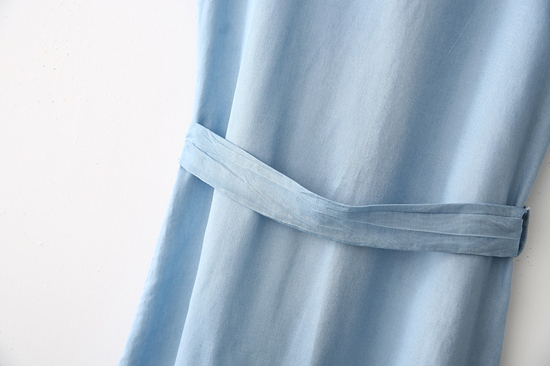 Fashion Blue V Neckline Design Pure Color Dress,Long Dress