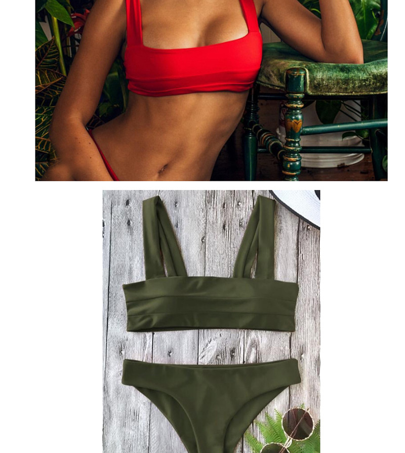 Sexy Dark Green Pure Color Decorated Swimwear(2pcs),Bikini Sets