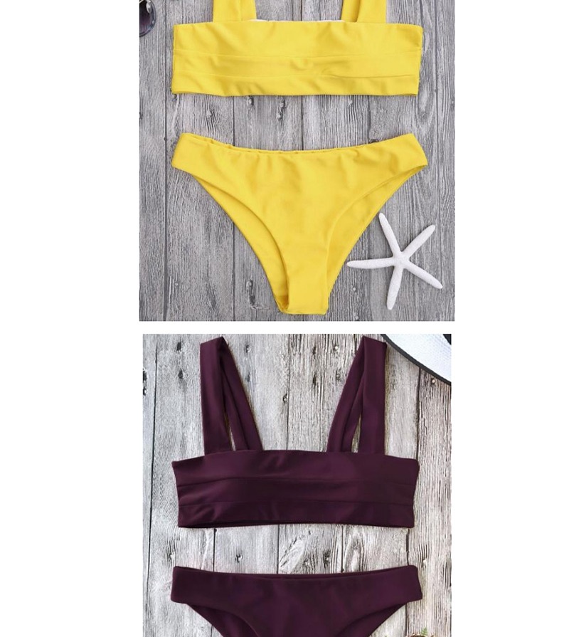 Sexy Yellow Pure Color Decorated Swimwear(2pcs),Bikini Sets