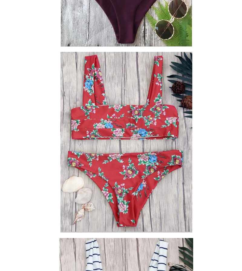 Sexy Claret Red Pure Color Decorated Swimwear(2pcs),Bikini Sets