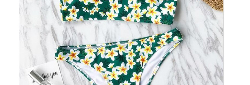 Sexy Green Flower Pattern Decorated Suspender Swimwear(2pcs),Bikini Sets