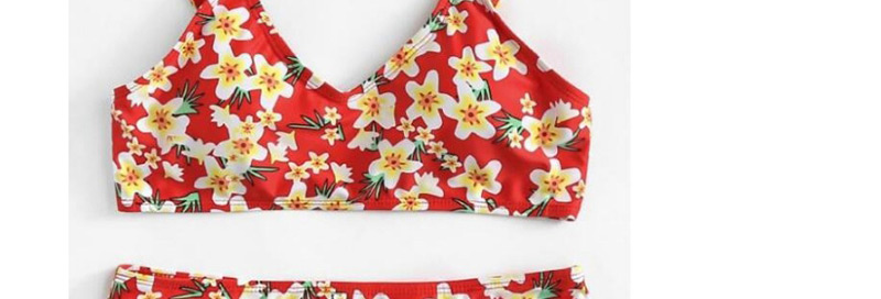 Sexy Red Flower Pattern Decorated Suspender Swimwear(2pcs),Bikini Sets