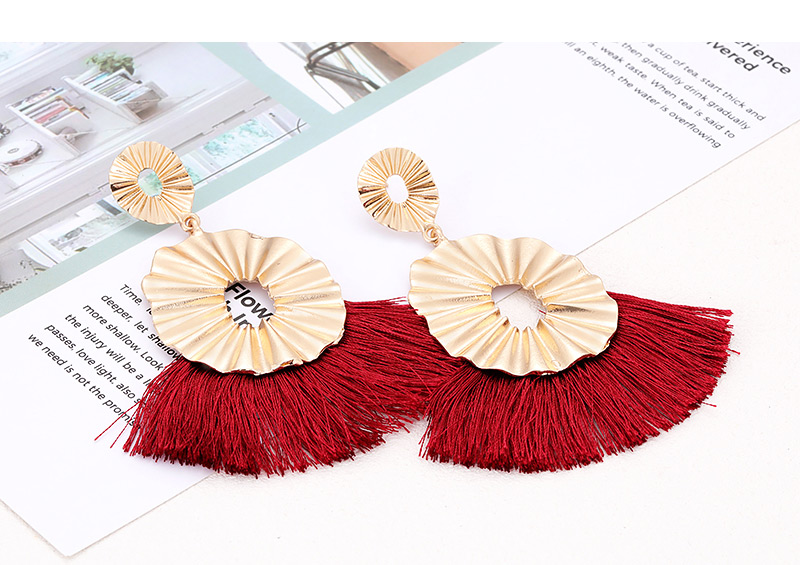 Fashion Claret Red Round Shape Decorated Tassel Earrings,Drop Earrings