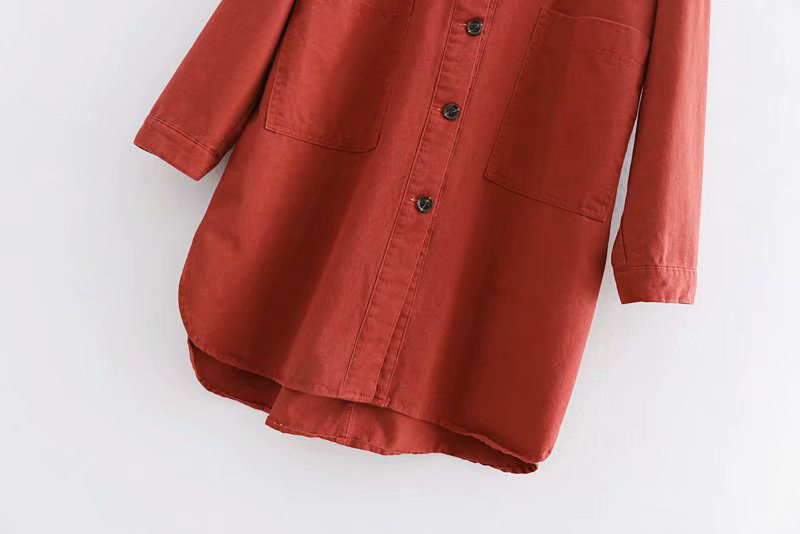 Fashion Red Pure Color Decorated Long Sleeves Shirt,Coat-Jacket