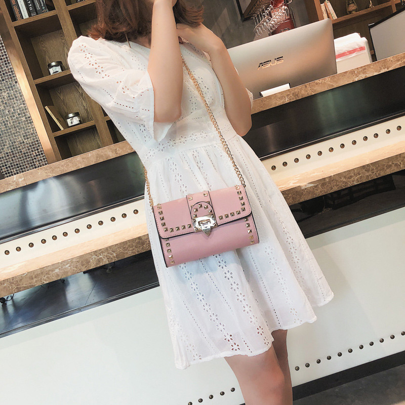Fashion White+pink Rivet Decorated Bag,Shoulder bags