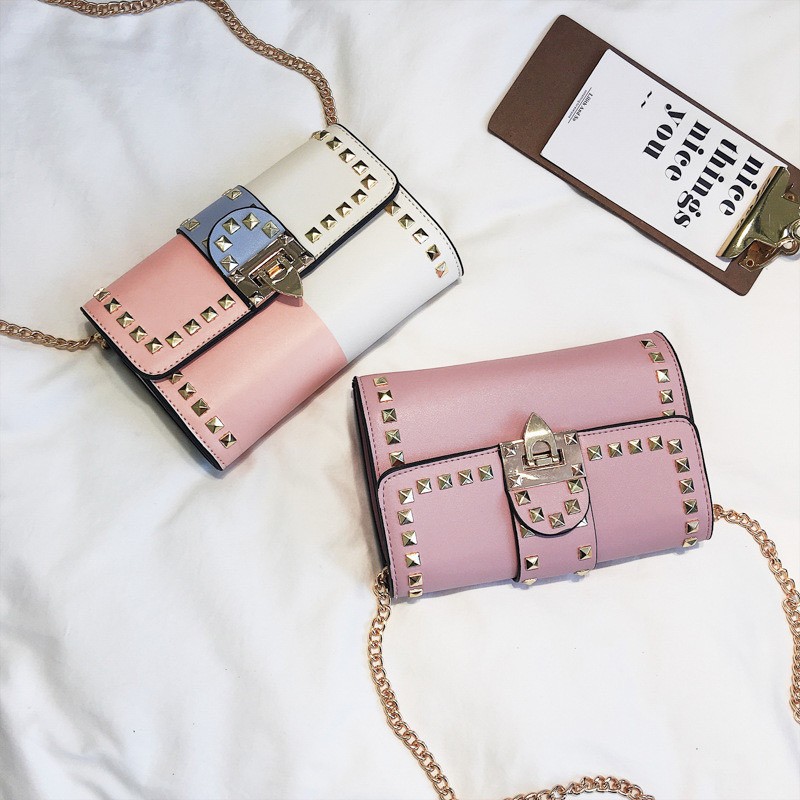 Fashion Pink Rivet Decorated Bag,Shoulder bags