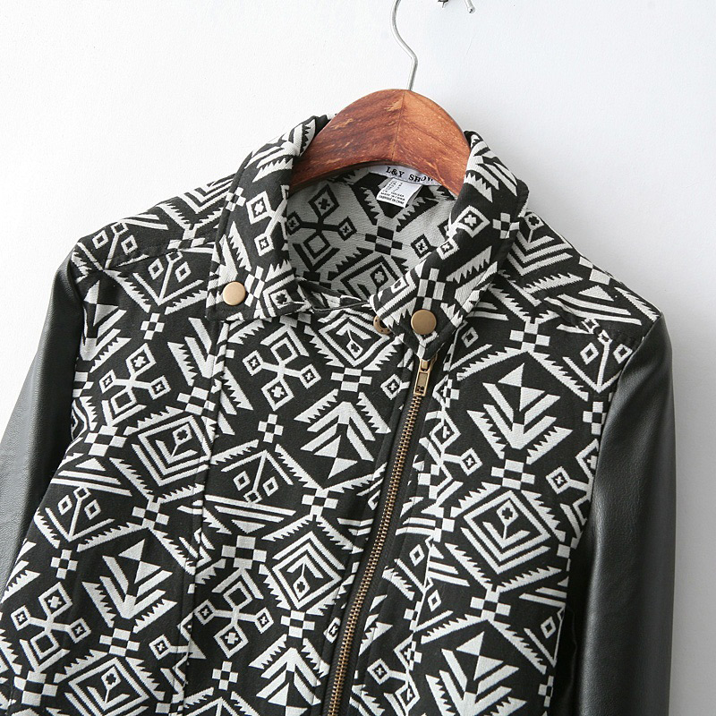 Fashion Black Geometric Pattern Decorated Coat,Coat-Jacket