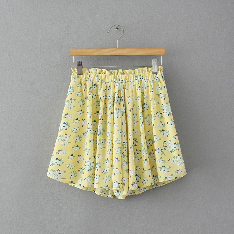 Fashion Yellow Flower Pattern Decorated Dress,Shorts