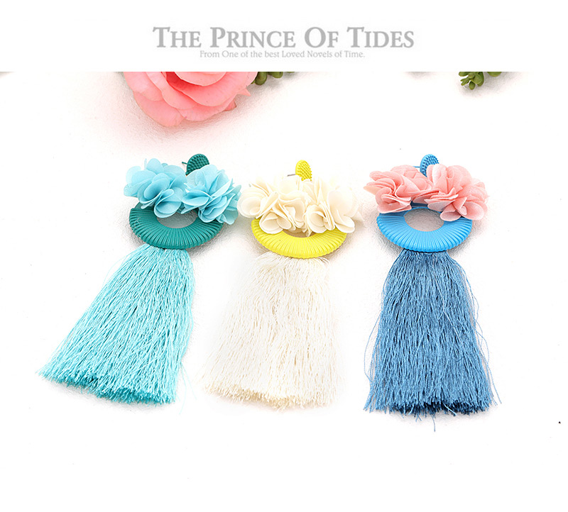 Fashion Light Blue Flower Shape Decorated Tassel Earrings,Drop Earrings