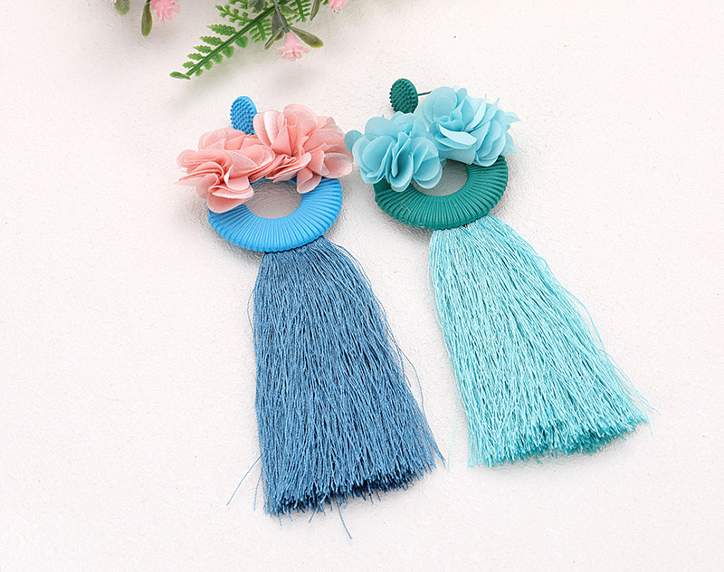 Fashion Light Blue Flower Shape Decorated Tassel Earrings,Drop Earrings