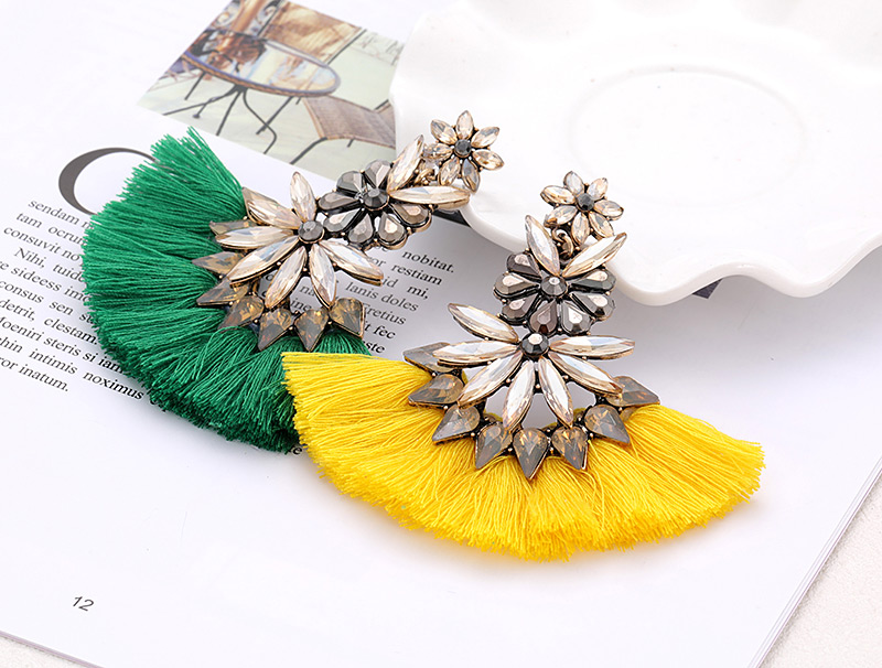 Fashion Light Yellow Geometric Shape Decorated Tassel Earrings,Drop Earrings