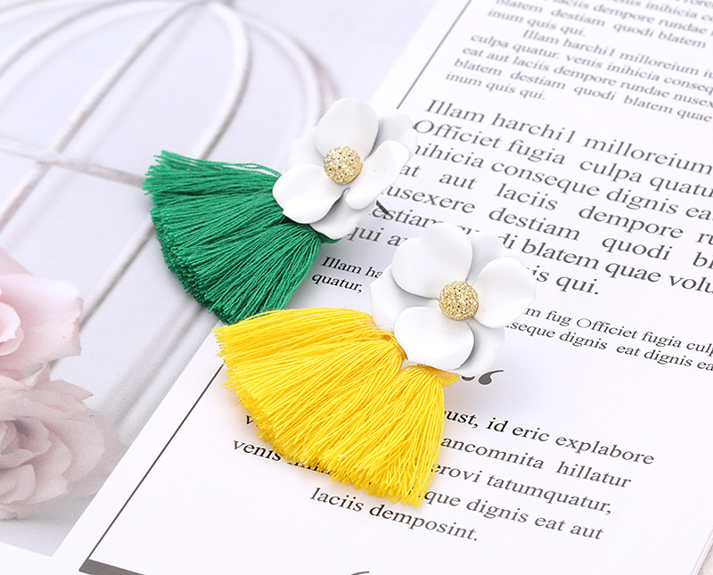Fashion Yellow+green Flower Shape Decorated Tassel Earrings,Drop Earrings