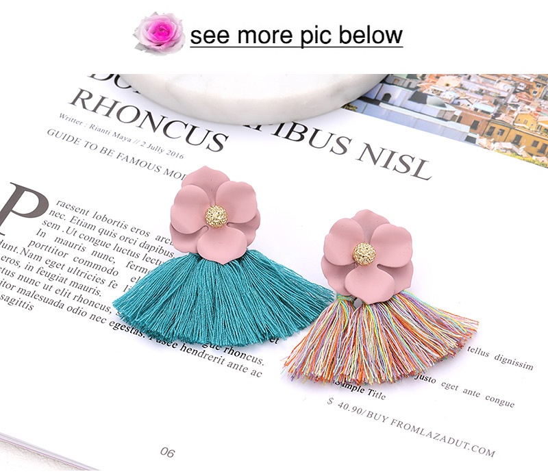 Fashion Yellow+pink Flower Shape Decorated Tassel Earrings,Drop Earrings