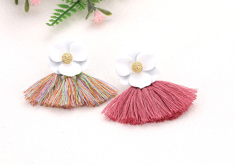 Fashion White+plum Red Flower Shape Decorated Tassel Earrings,Drop Earrings