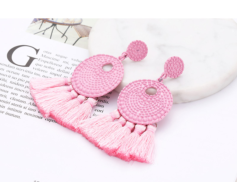 Fashion Pink Round Shape Decorated Tassel Earrings,Drop Earrings